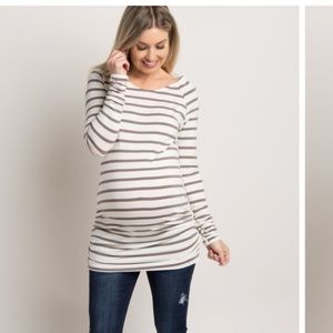 Pinkblush maternity top- mocha stripes